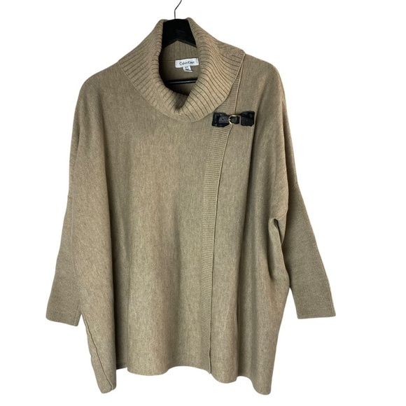 Calvin Klein Turtleneck Dolman Sleeve Sweater poncho in Beige Size S/M - Picture 2 of 6